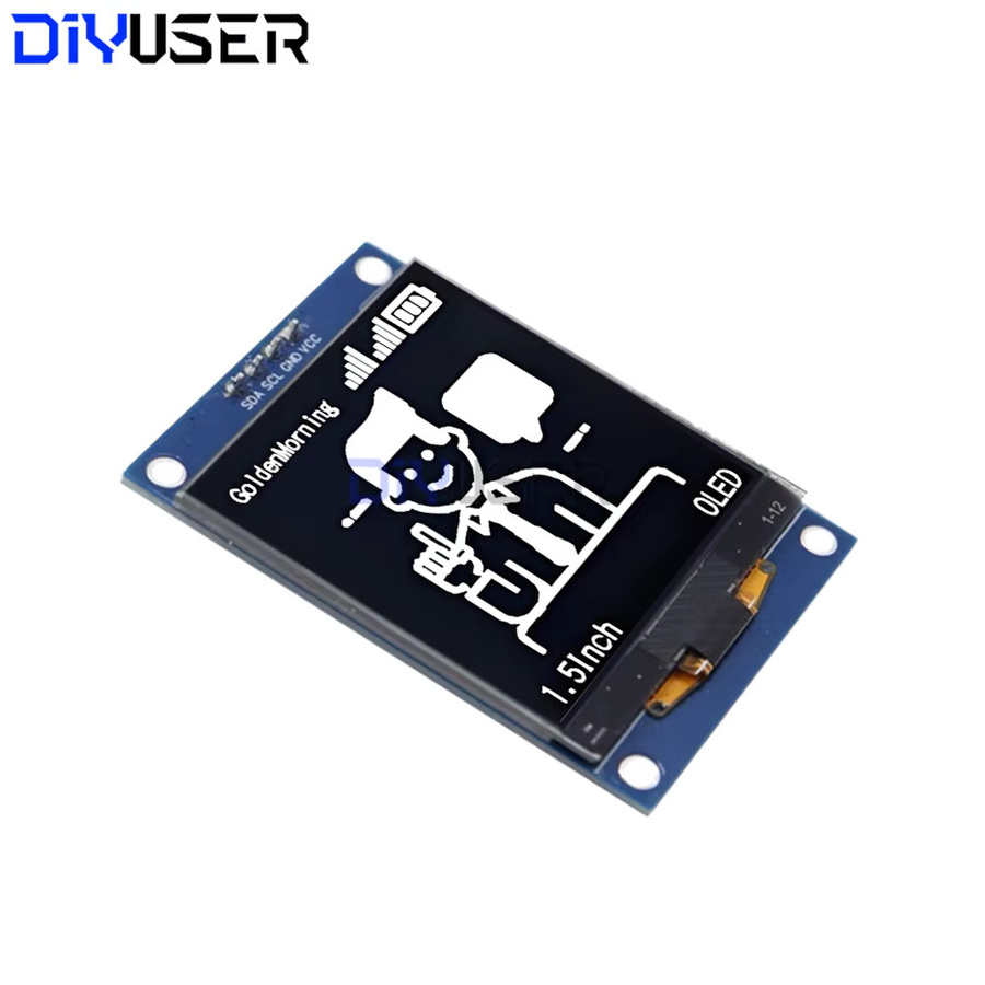 DIYUSER OLED-Displaymodul 1,5 Zoll mit 128x128 Pixeln, SH1107 Treiber, I2C Schnittstelle, 4-Pin, Blau - Bild 2