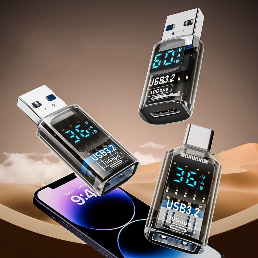 Digitaler USB-C-Leistungstester mit LED-Anzeige und Smart Chip für USB 3.2 Datenübertragung 10 Gbit/s, transparent - Bild 3