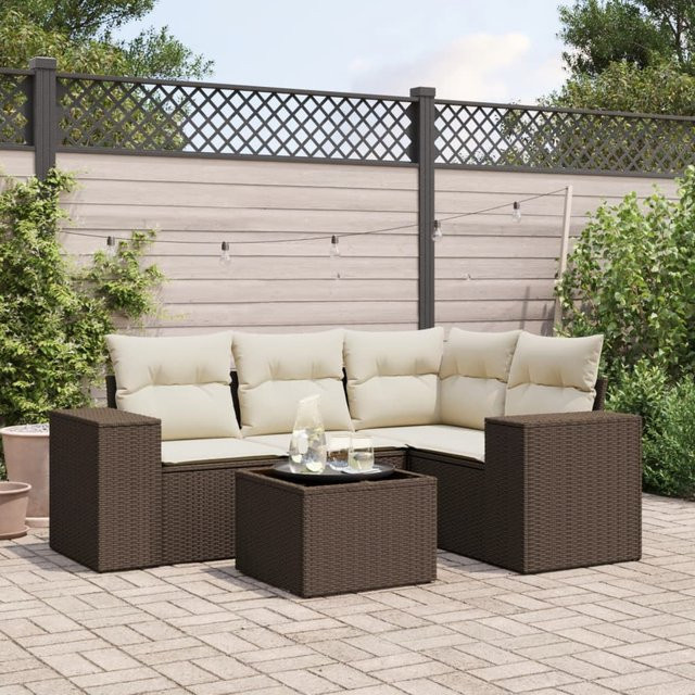 vidaXL 5-tlg. Garten-Sofagarnitur in L-Form aus Polyrattan mit Kissen, Braun - Bild 3