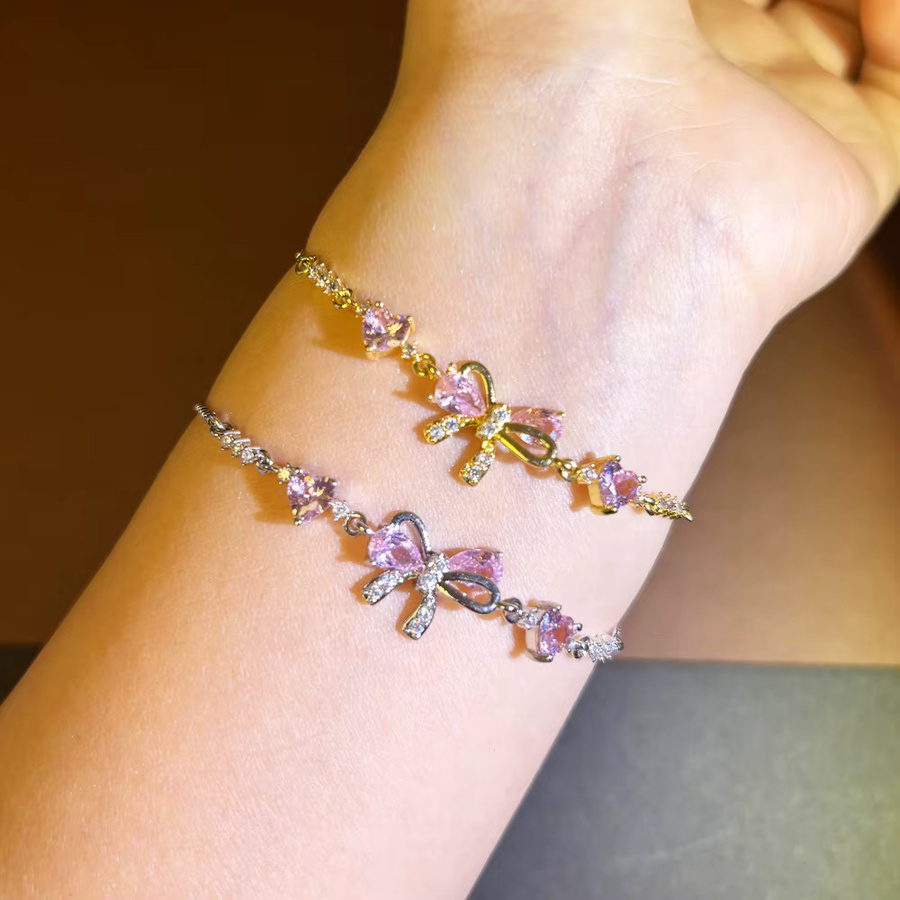 YUYAN Armband, Rosa Zirkon, Bowknot, Herz Charm, Damen - Bild 2