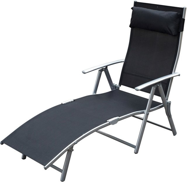 Outsunny Sonnenliege aus Metall und Textilene in Schwarz mit verstellbarer Kopfstütze und Armlehnen, B/T/H: 137 x 63,5 x 100,5 cm - Bild 1