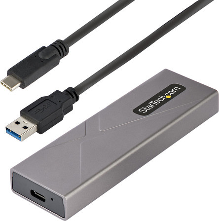 StarTech.com USB-C M.2 externes Gehäuse für NVMe und SATA SSDs, 10Gbit/s, Aluminiumgehäuse in Grau, unterstützt M/B+M Key M.2 Laufwerke 2230/2242/2260/2280, inklusive USB-C und USB-A Kabel - Bild 1