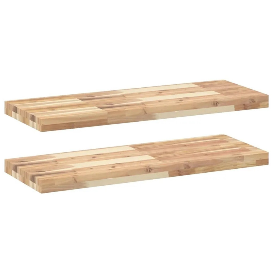 vidaXL Schweberegale Set aus 2 Stück aus Massivholz Akazie, Unbehandelt, Braun, B/T/H: 100 x 30 x 4 cm - Bild 2