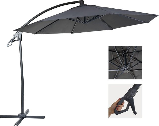 Deluxe Ampelschirm MCW-D14 Sonnenschirm rund in Anthrazit mit Polyester-Bespannung und Alu/Stahl-Gestell Durchmesser: 300 cm - Bild 1