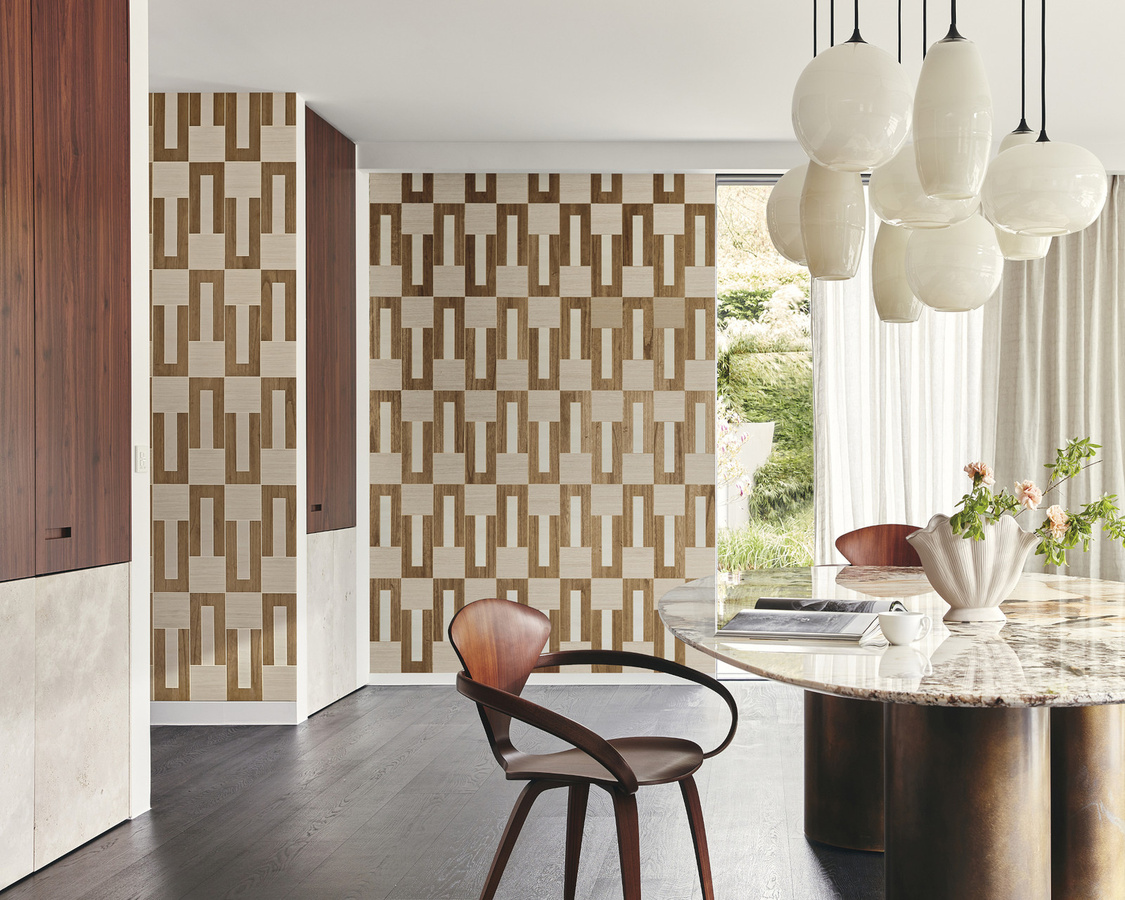 Omexco Tapete Elongata IM51 in Gold und Braun mit geometrischem Art-Deco-Muster aus Vlies - Bild 2