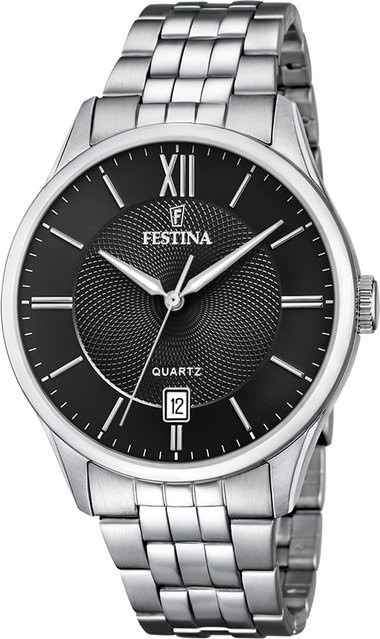 Festina Herrenuhr, Quarz, Edelstahl, 43 mm, Schwarz, Silber, 5 ATM - Bild 1