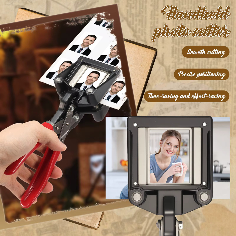 Handheld-Passfoto-Stanzer aus Metall in Rot für Papier und Visitenkarten, B/H: 3 x 4 cm und 2,5 x 3,2 cm - Bild 2