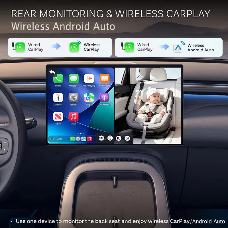 Ottocast Cabin Care Kabelloser CarPlay-Adapter mit 1080P HD Baby-Autokamera und 150 Grad Weitwinkel-Nachtsicht-Rücksitzmonitor - Bild 2