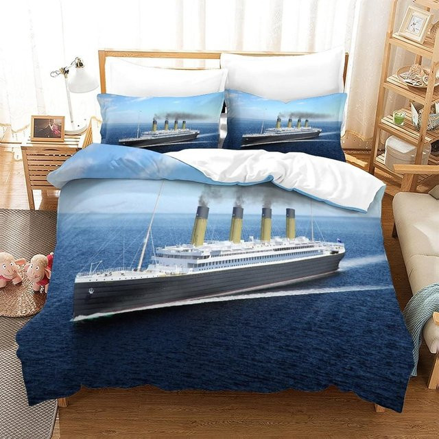 Bettwäsche-Set Titanic Schiff Ozean mit Bettbezug und Kissenbezug in Blau, B/H: 173 x 218 cm - Bild 1
