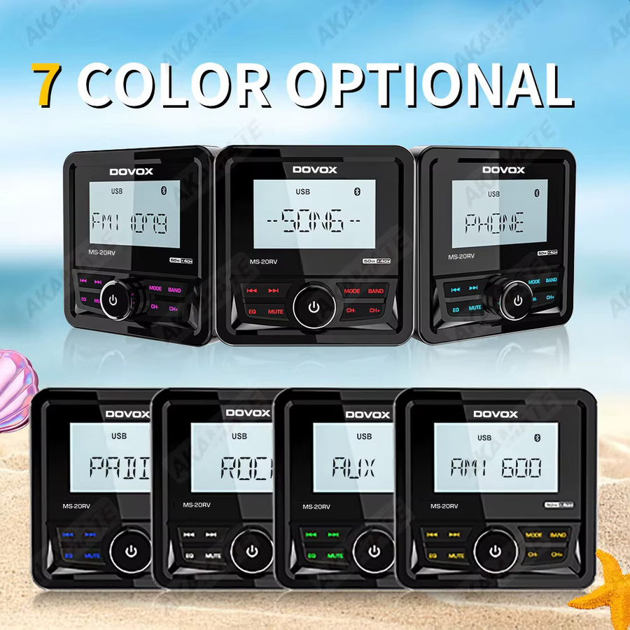 AKAMATE Bluetooth Autoradio mit 200W Stereo MP3 Media Player, USB, AUX und EQ für Wohnmobil, UTV, ATV und Marine in Schwarz - Bild 5