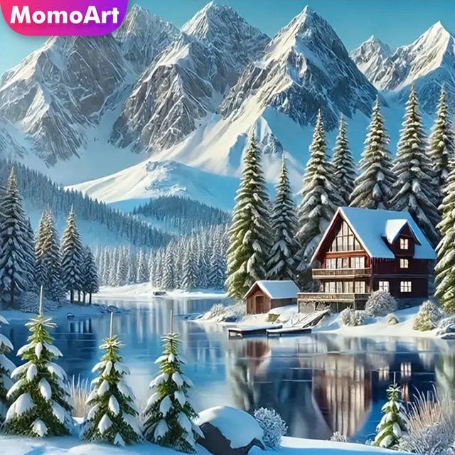 Momoart Diamant Stickerei DIY Mosaik Set mit Berglandschaft und Fluss in Mehrfarbig für Erwachsene und Anfänger - Bild 1