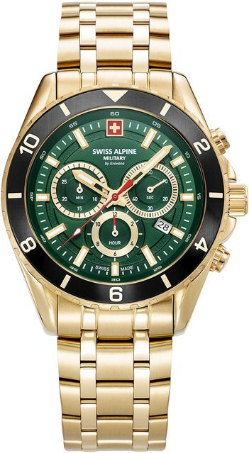Swiss Alpine Military Chronograph, Quarz, Edelstahl, Grün, 43 mm, Herren - Bild 1