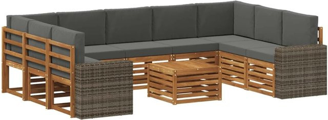 vidaXL Sofagarnitur L-Form aus Massivholz Akazie in Natur und Anthrazit mit abnehmbaren Polstern - Bild 1