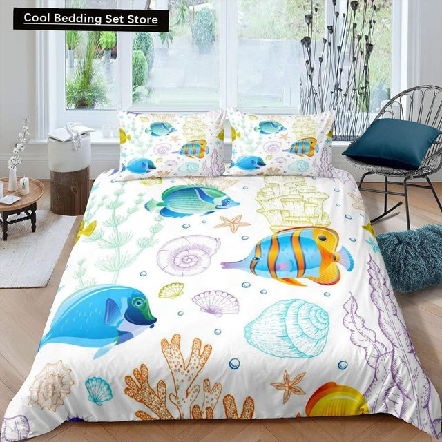 Bettwäsche Set Unterwasserwelt mit Meerestieren für Kinder von Your Warm Home, Farbe Weiß, B/H: 135 x 200 cm - Bild 1
