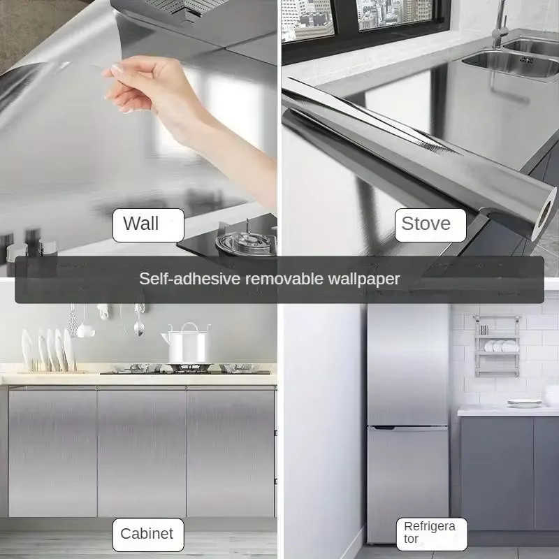 Selbstklebende Wandtapete aus Edelstahl in Silber, 40 cm, wasser- und ölbeständig für Küche und Wohnzimmer - Bild 3