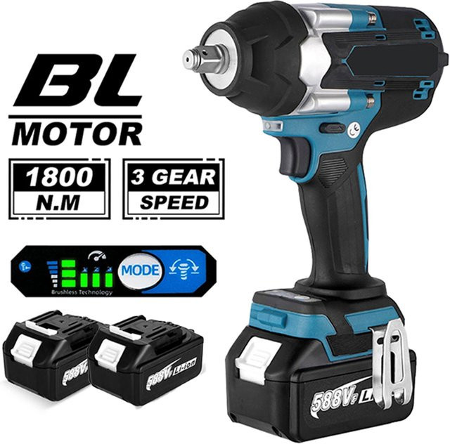 Makita LXT Bürstenloser elektrischer Schlagschrauber mit 1800 N.m Drehmoment und 1/2 Zoll Aufnahme, Blau, passend für 18 V Akkus - Bild 1