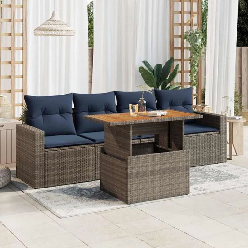 5-tlg. Garten-Sofagarnitur aus Poly-Rattan mit Kissen in Grau von vidaxl - Bild 1
