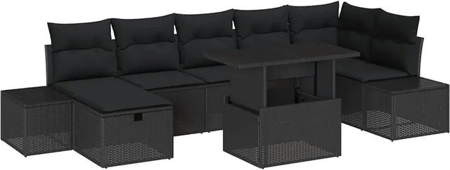 vidaXL Garten-Sofa-Set aus Polyrattan in Schwarz, 8-teiliges Lounge-Set mit Kissen und Staufunktion - Bild 1