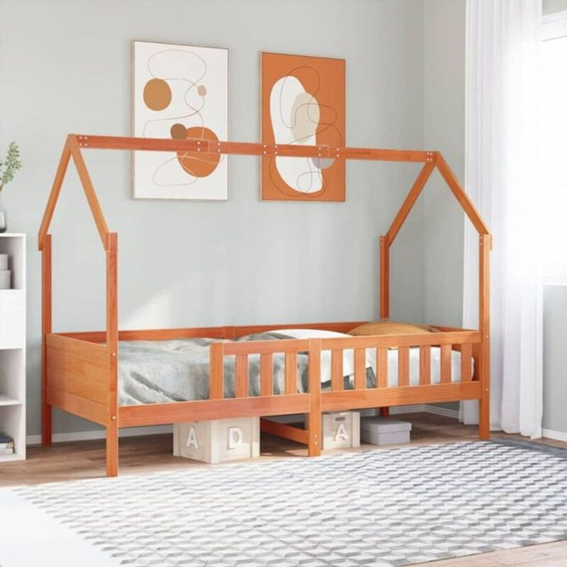 Vidaxl Kinderbett Hausbett aus Kiefer Massivholz in Braun im Landhaus- und Skandinavischen Stil B/T/H: 80 x 200 cm - Bild 1