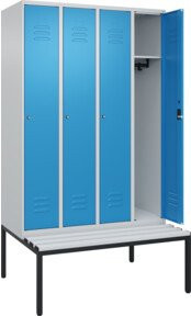 C+P Spind Classic PLUS Garderobenschrank mit Sitzbank, 4 Abteile, Lichtgrau, B/T/H: 212,0 x 120,0 x 81,5 cm - Bild 1