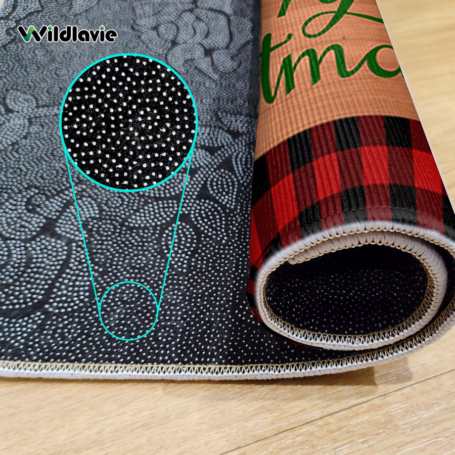 VIKAMA Weihnachtliche Haustürmatte im rot-schwarz karierten Design, waschbare Willkommensmatte für den Außenbereich und die Küche, B/B/H: 60 x 40 x 1 cm - Bild 5