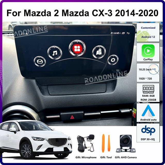 Roadonline Multimedia-Player mit 10,25 Zoll Display für Mazda CX-3, CX3, Mazda 2 Pure (2014-2020), Android 14 GPS Stereo-Radioempfänger mit WLAN, Schwarz - Bild 1