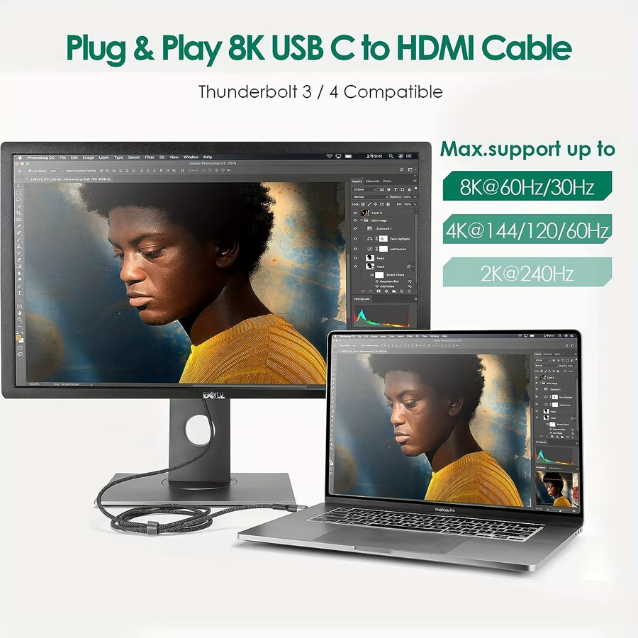 Cyanmi USB-C auf HDMI Adapter Kabel 4K, Thunderbolt 3 kompatibel mit MacBook Pro und iPad Pro, Länge: 3,05 m - Bild 4
