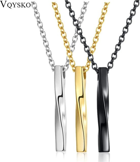 VQYSKO Halskette Edelstahl, Spiralförmiger gerader Streifen, Unisex - Bild 1