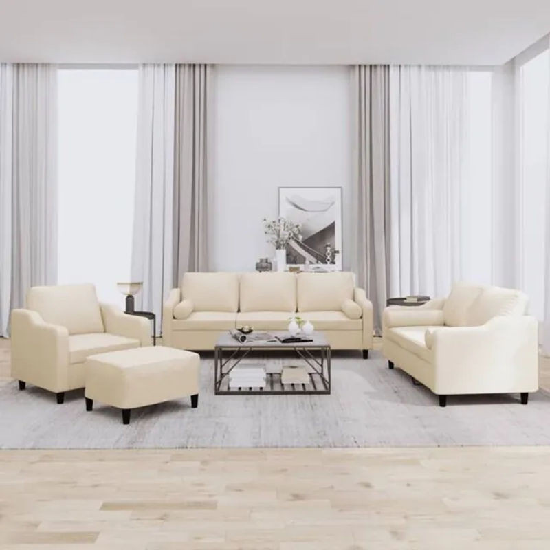 4-tlg. Sofagarnitur vidaxl in Beige aus Stoff und Polyester mit Kissen im modernen Design - Bild 1