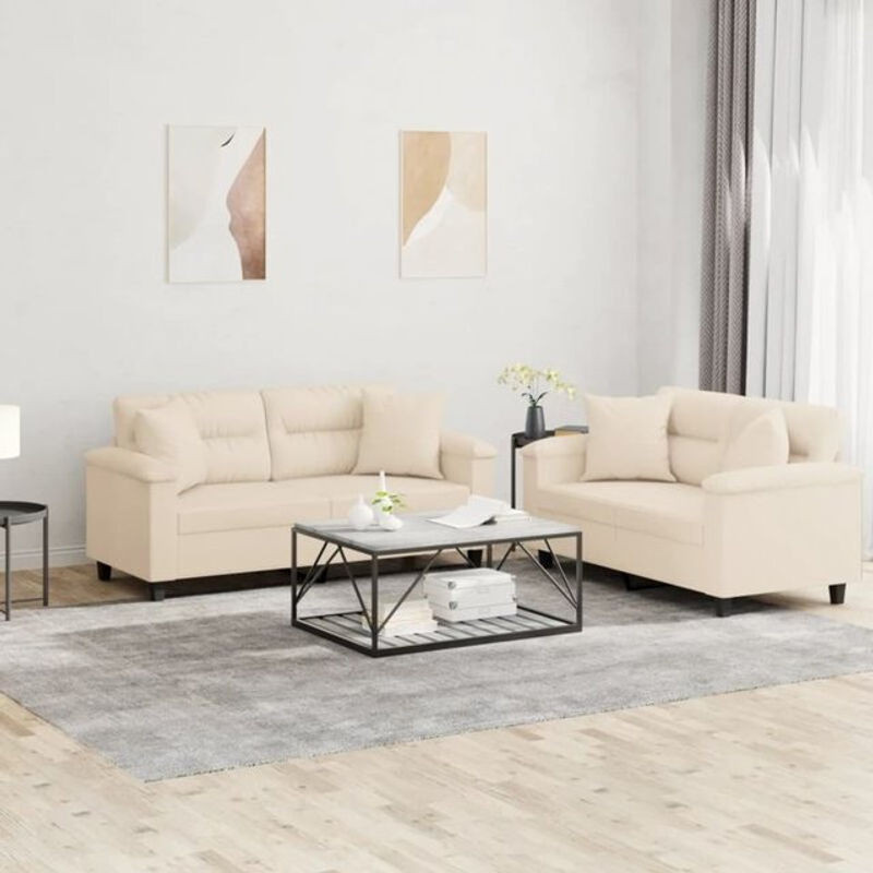 Vidaxl 2-tlg. Sofagarnitur in Beige aus Mikrofasergewebe mit 2-Sitzer und Metallgestell im modernen Design - Bild 1