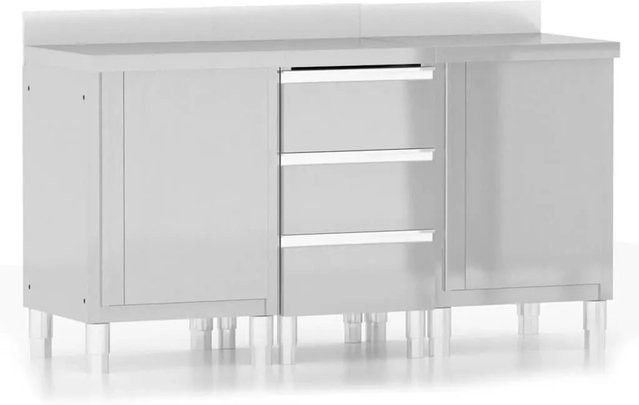 DELUKE LUCI Edelstahl Arbeitsschrank in Silber mit 2 Schränken, Staufach und 3 Schubladen - Bild 1