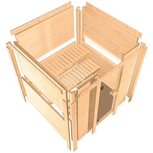 Karibu Sauna Kunda aus Fichtenholz in Beige inklusive 9 kW Saunaofen mit externer Steuerung für 4 Personen, B/T/H: 264 x 198 x 212 cm - Bild 2