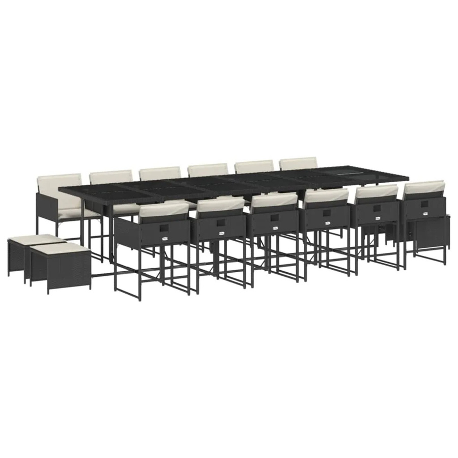 vidaXL 17-tlg Garten-Essgruppe aus Poly Rattan mit Kissen und Hartglas in Schwarz - Bild 2