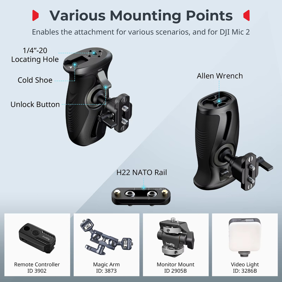 SmallRig NATO-Seitengriff mit NATO-Klemme und 360 Grad Drehung für DSLR-Kamera und Monitor-Käfig-Kits, Schwarz, Modell 5160 - Bild 5