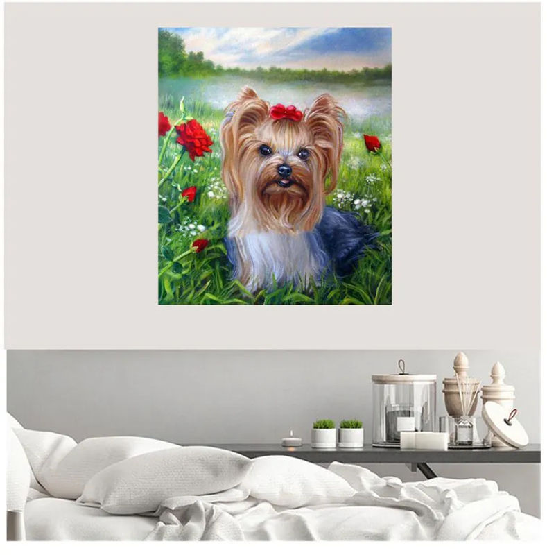 FIYO Diamond Painting Haustierhund DIY Diamantmosaik mit Full Round Steinen, Mehrfarbig, B: 30 cm, H: 20 cm - Bild 2