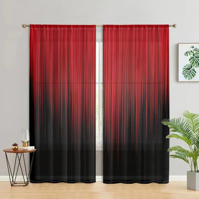 2er-Set halbdunkle Vorhänge mit rot-schwarzem Streifenmuster, B: 200 cm, H: 220 cm - Bild 1
