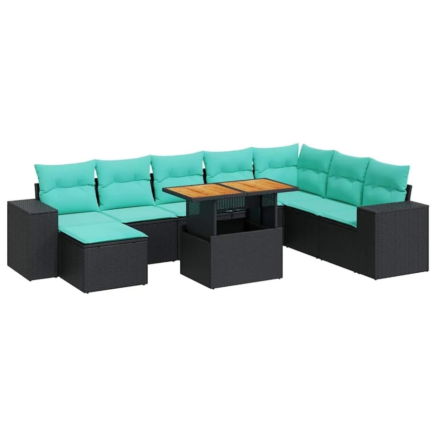 vidaXL 9-teilige Garten-Sofagarnitur aus Poly-Rattan und Akazienholz in Schwarz mit Kissen - Bild 2