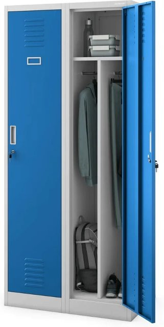 DELUKE Umkleideschrank Spind mit 2 Abteilen aus Stahl in Grau-Blau, H: 180 cm, B: 80 cm, T: 50 cm - Bild 1