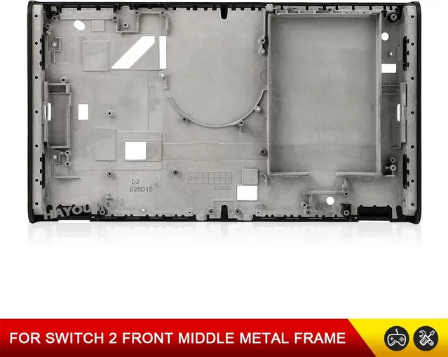 Nintendo Switch Ersatzteil Set: Interner Mittelrahmen, Vorderrahmen und Metallabdeckung in Grau mit Batteriehalter und Wärmeableitungsschale - Bild 1