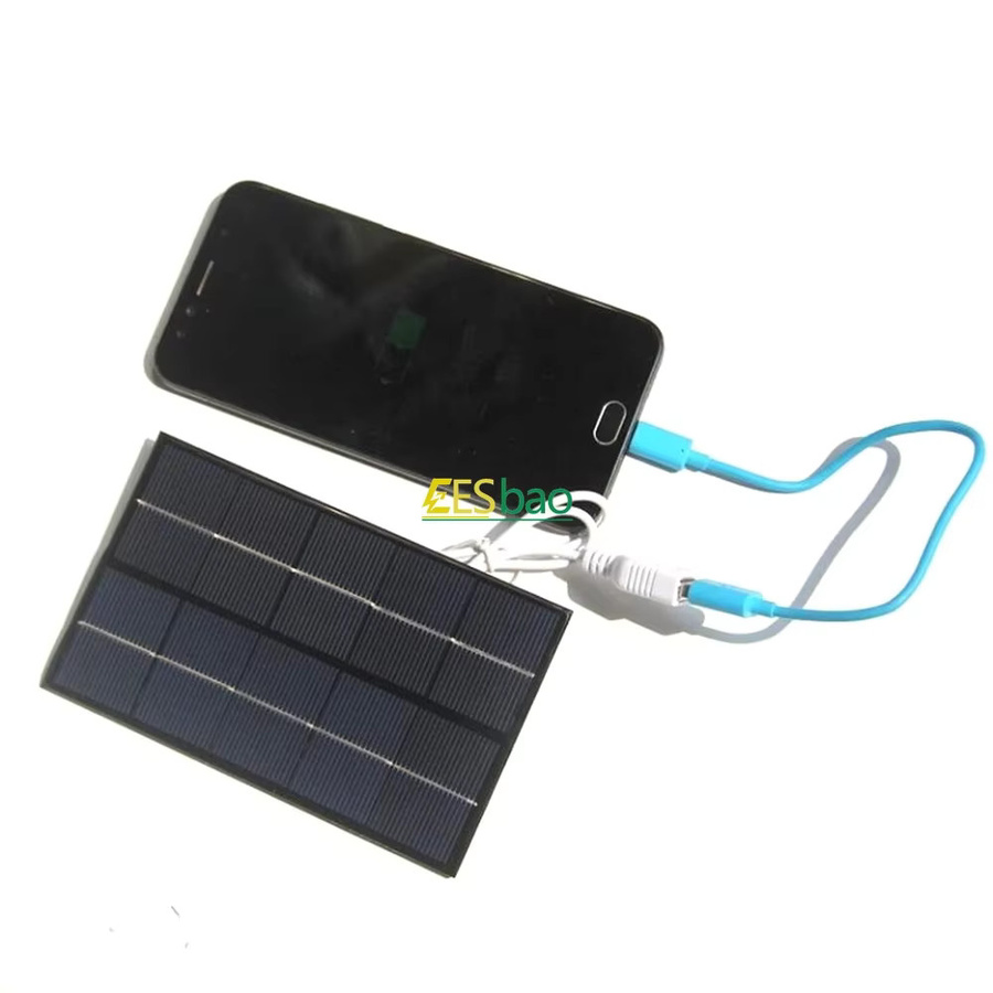 EESBAO USB Solar Panel 5W 5V Tragbares Polysilizium Solar Ladegerät Schwarz - Bild 2