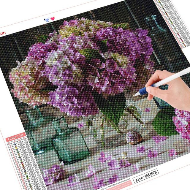 FIYO Diamant-Malerei Blumen Set mit quadratischen Bohrern in Grau und Multicolour, 30 x 30 cm - Bild 1