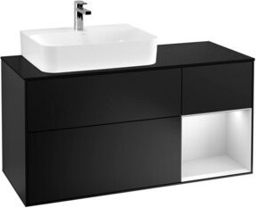 V&B Waschtischunterschrank Finion mit LED-Beleuchtung und Regalelement, Wandmontage, Schwarz, Breite: 120 cm - Bild 1