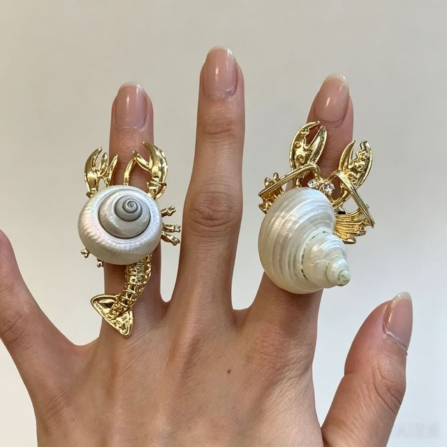 DINGABIYU Stapelringe Muschel und Schnecke, Messing, Gold, Unisex - Bild 1