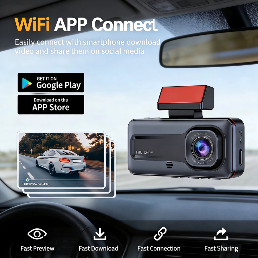 etymoofox 3-Kanal Dashcam mit WLAN und Full HD 1080P für vorne, hinten und innen in Schwarz - Bild 2