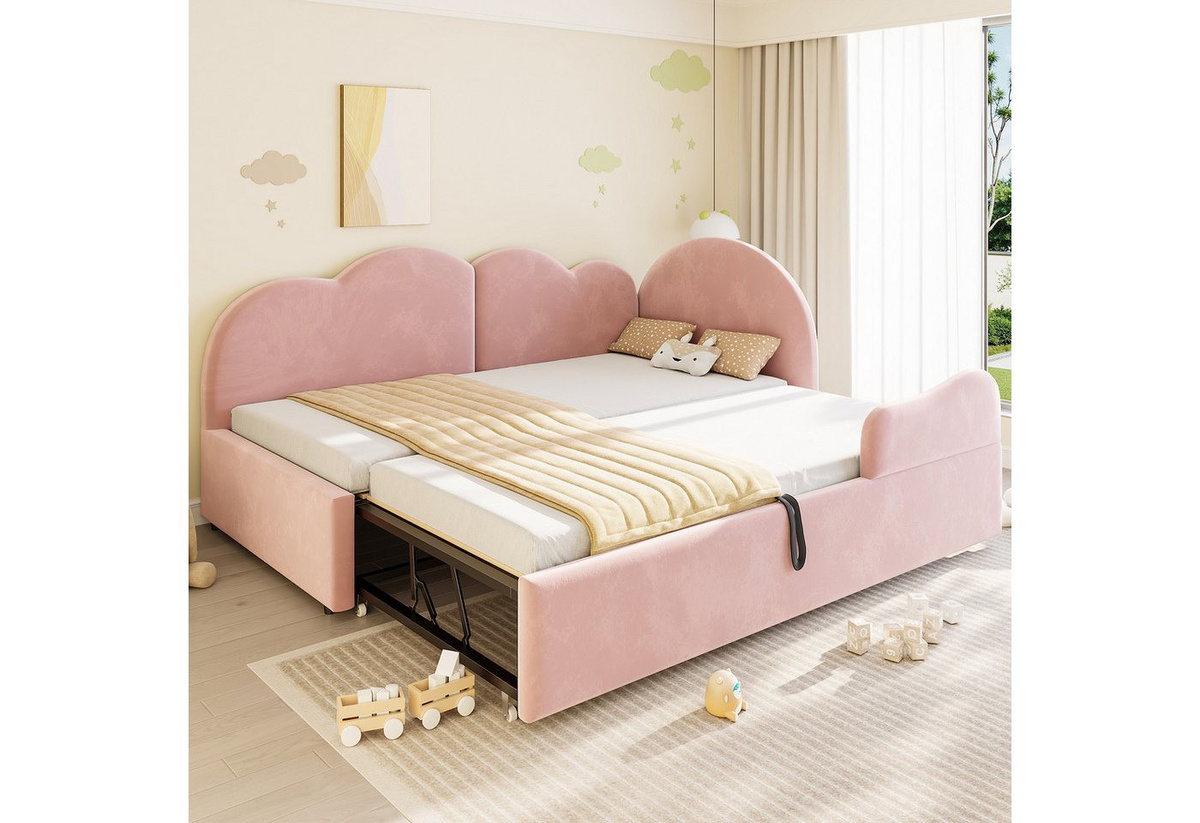 Flieks Polsterbett L-Form Daybett mit Ausziehbett und Kopfteil in Wolkenform B/T: 180 x 200 cm - Bild 1