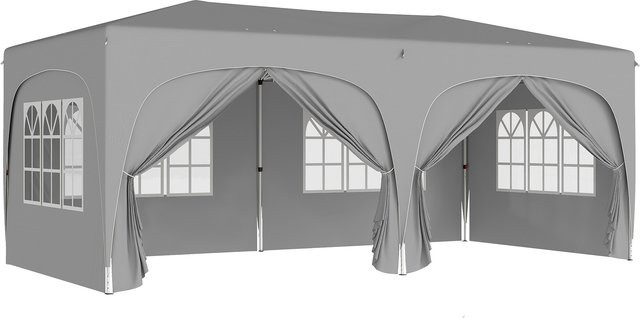 Outsunny Pop-up Faltpavillon mit 6 Seitenteilen und Tasche, wasserabweisend und winterfest, UV-Schutz 50+, Hellgrau, B/T/H: 600 x 300 x 250 cm - Bild 1