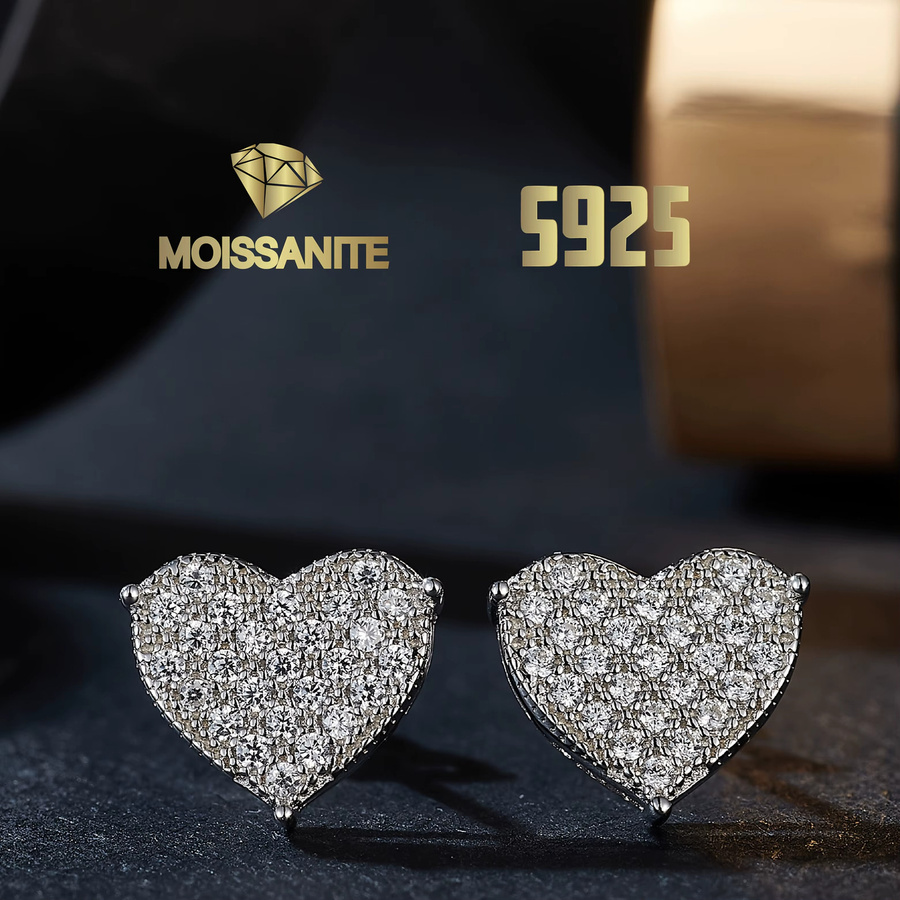 Umcho Herz-Ohrstecker, Moissanit-Diamant, 925 Silber, Damen - Bild 3
