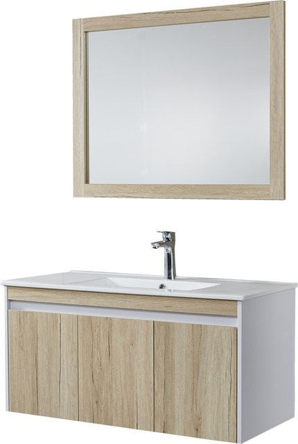 HTI-Line Badmöbel Set Binz 100 modern, 3-teilig mit Unterschrank, Keramik-Waschbecken und Spiegel - Bild 1