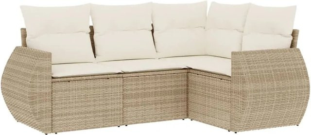 vidaXL 4-teilige Garten-Sofagarnitur in L-Form aus Poly-Rattan in Beige mit Kissen und pulverbeschichtetem Stahlgestell - Bild 1