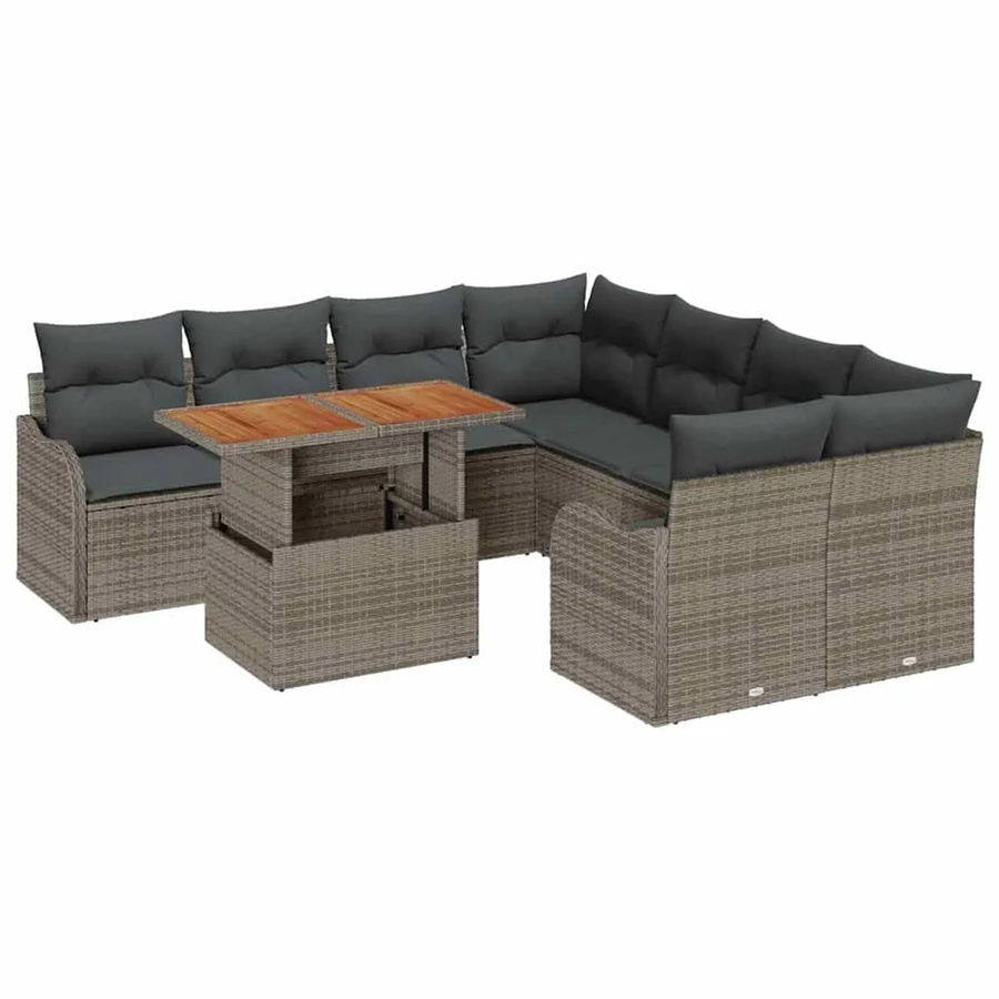 vidaXL Garten-Sofa-Set 9-tlg. aus Poly Rattan in Grau mit Stauraum und Polsterkissen - Bild 2